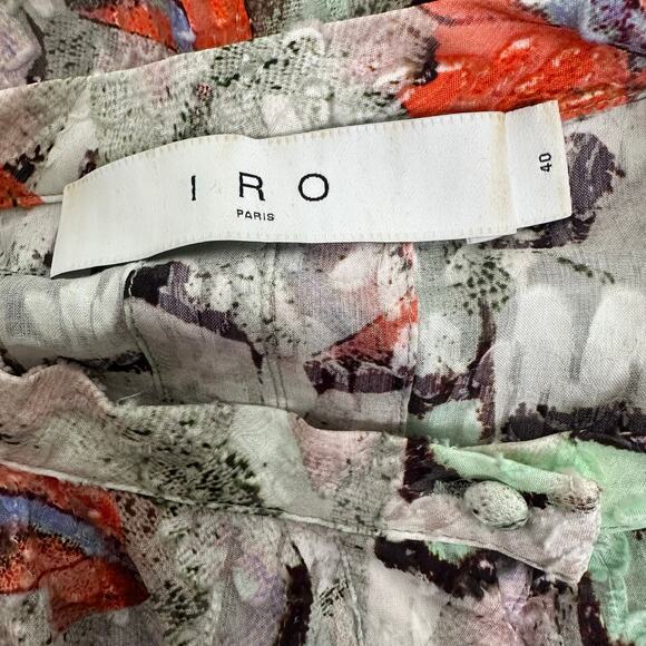 IRO Carus Silk Blend Absract Long Sleeve Ruffle Blouse Womens Multicolor Size 40 - Picture 6 of 6